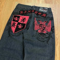 Street Vintage Jeans Y2K Harajuku Wash Black Multiple Pockets Baggy Jeans