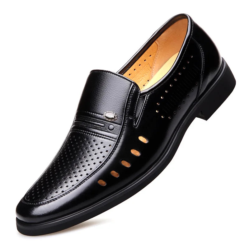 Spring Men Loafers Leather Men Shoes Summer Hollow Breathable Oxfords Man Casual Shoes Slip on Formal Dress Shoes for Man