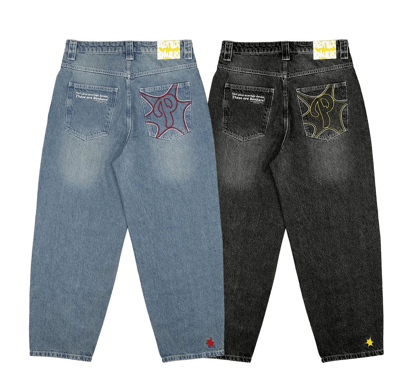 Retro casual men clothing black baggy jeans y2k hip hop Harajuku embroidery