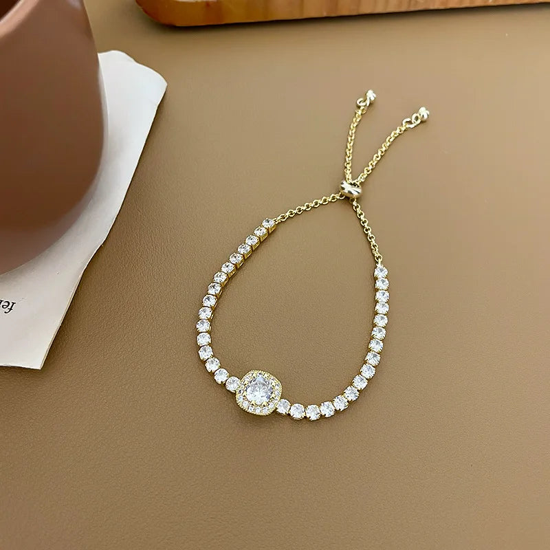 Full of Rhinestones Adjustable 18K Gold Plated Stainless Steel Bracelet For Women 2022 New Trendy Square Zircon Bracelet Jewelry