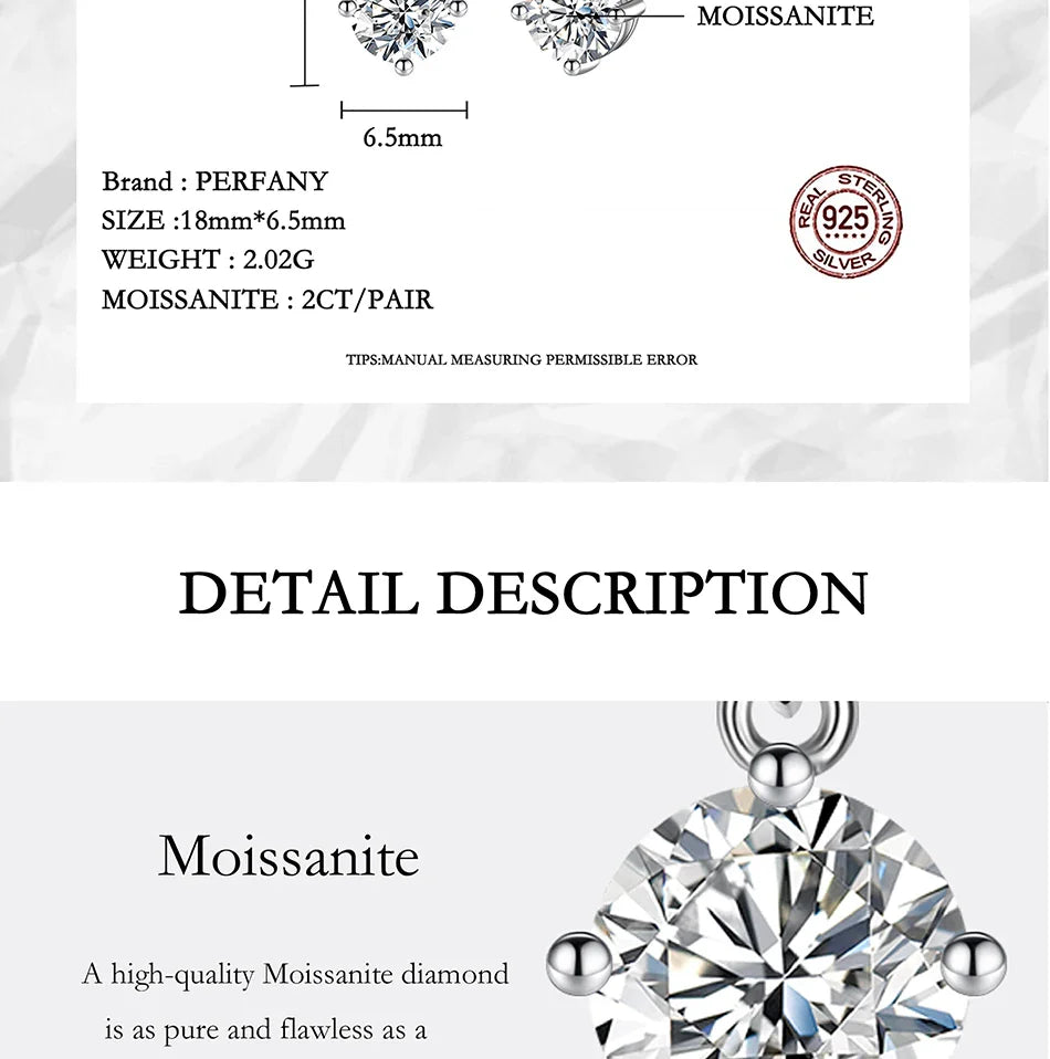 PERFA﻿NY 0.5/1CT Moissanite Drop Earring Women S925 Pure Silver Four Claw Laboratory Diamond Fashion Luxury Wedding Jewelry