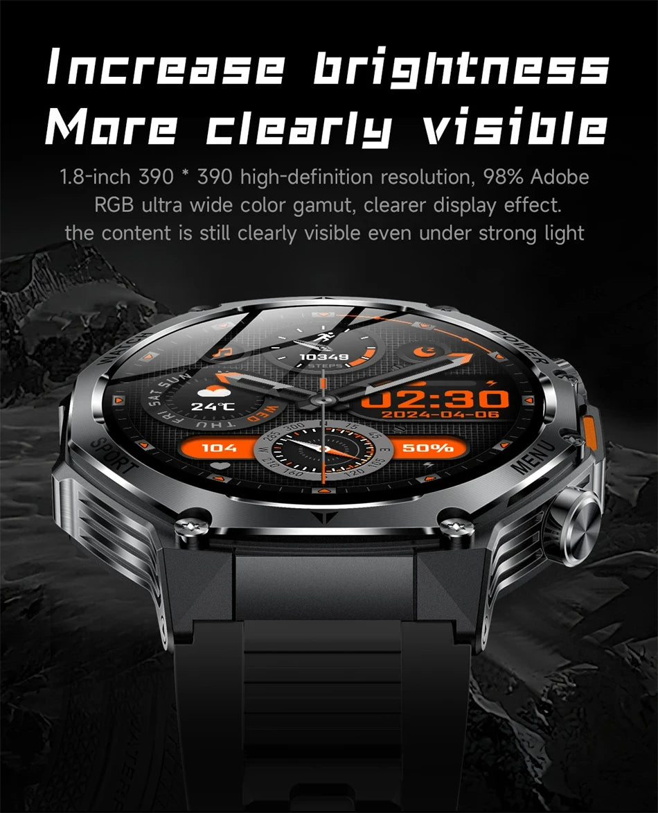 Rugged Outdoor Sports AK82 Smartwatch 1.85" HD Touchscreen 800mAh Long Battery Life Fitness Tracker Calorie Distance Smart Watch
