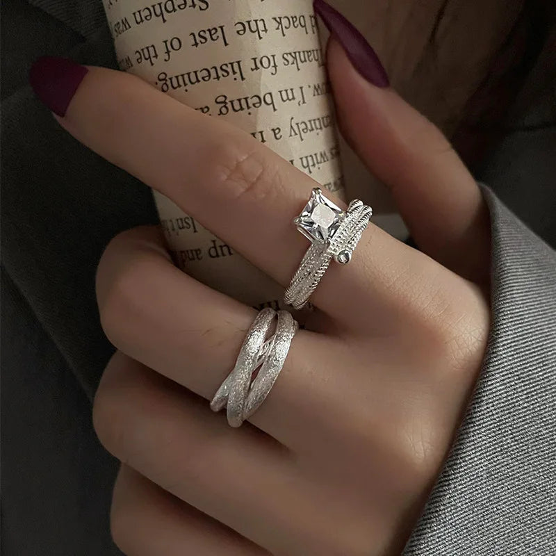 925 Sterling Silver Rings Party Jewelry Vintage Charm Double Layer