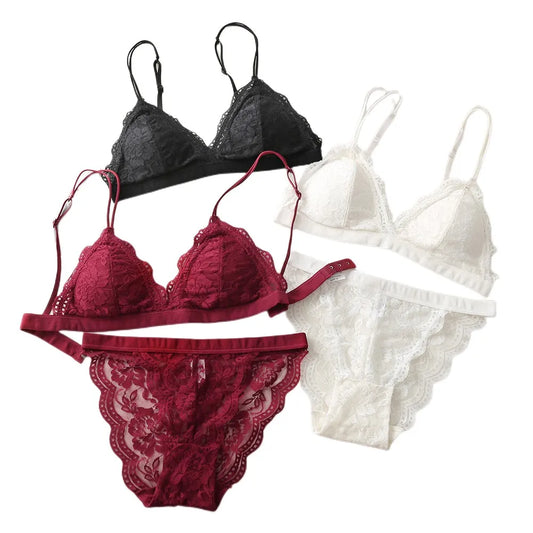 Women Lace Bra And Panties Set Floral Lace Bralette Embroidery Lace Underwear Set