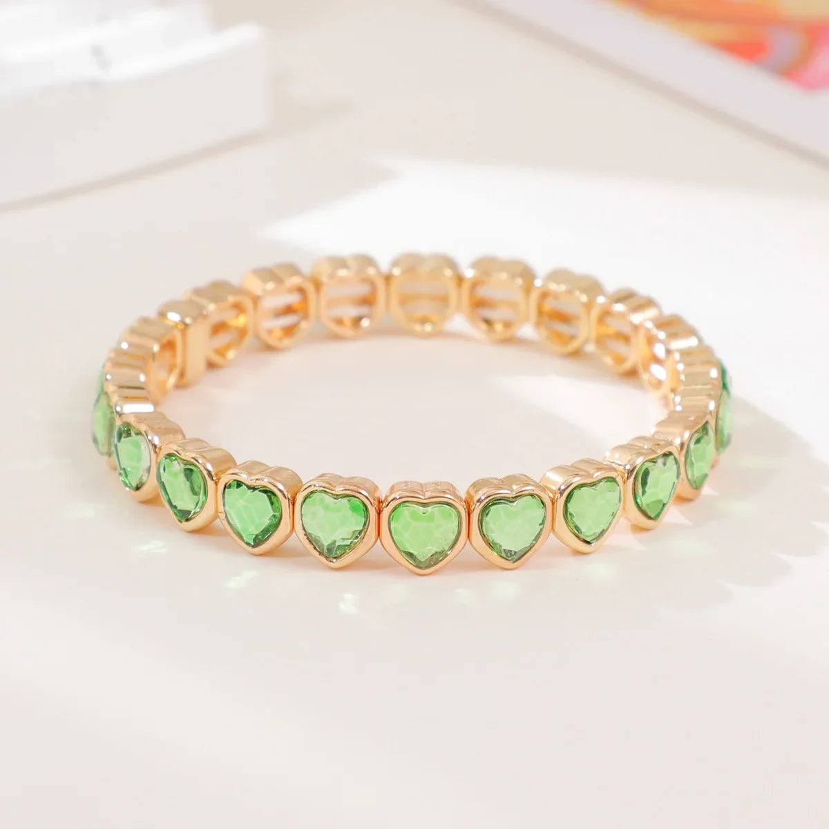 Gold Color Love Heart Bracelet For Women Rhinestone Peach Elastic Bangle Hand Hoop Women Delicate Summer Jewelry Accessory