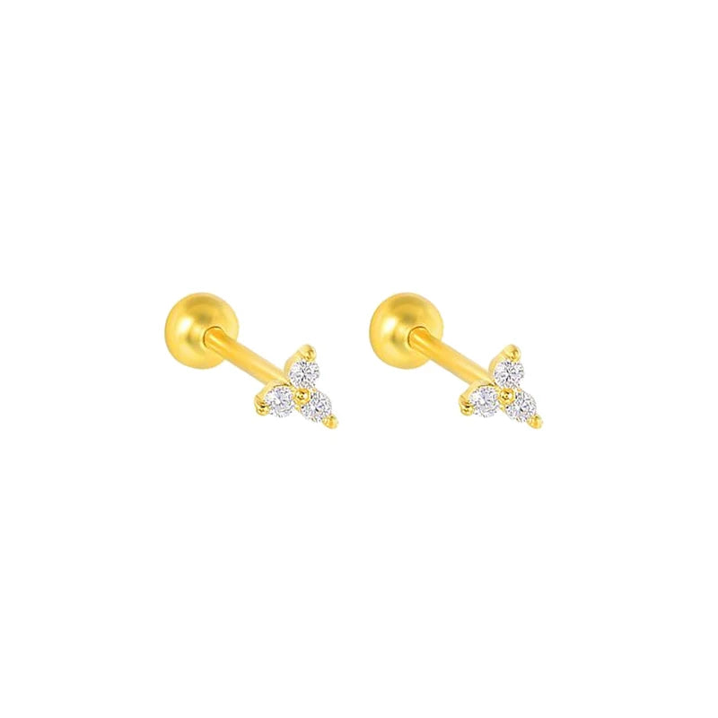 WANTME 925 Sterling Silver Fashion Simple Golden Flower Beads Small Stud Earrings for Women Teen Piercing Jewelry Accessories