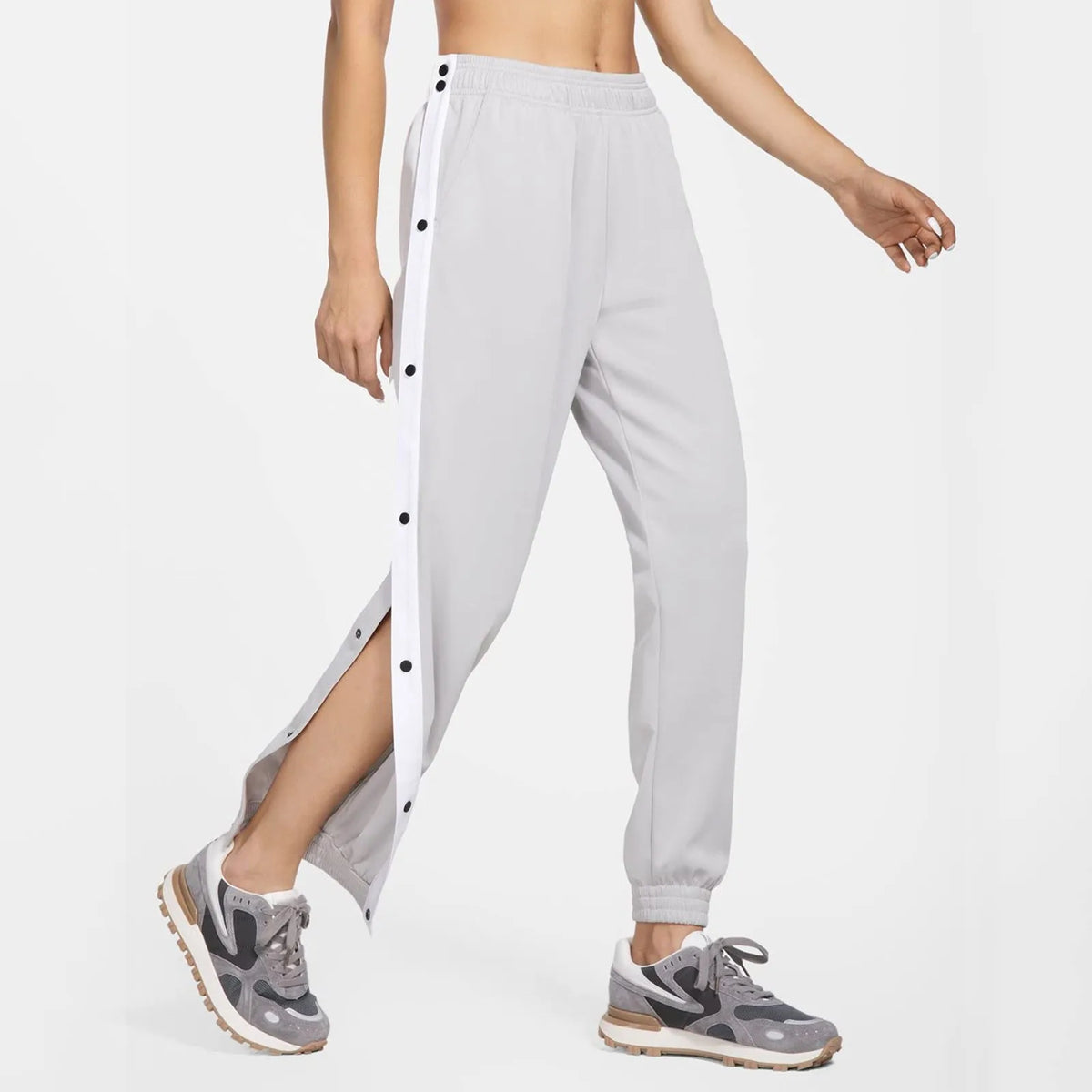 Open Side Women Long Pants Button Workout Sweatpants With Pockets Straight Fitness