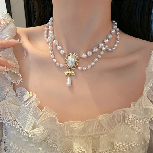 Elegant White Pearl Heart Necklace Vintage Pearl Choker Necklace For Women