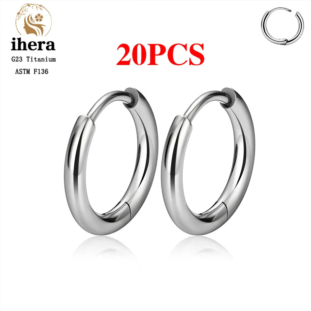 2/20PCS G23 Titanium Piercing Round Earrings Hoops with Zircon Ear Buckle Women Ear Tragus Cartilage Helix Piercing Jewelry