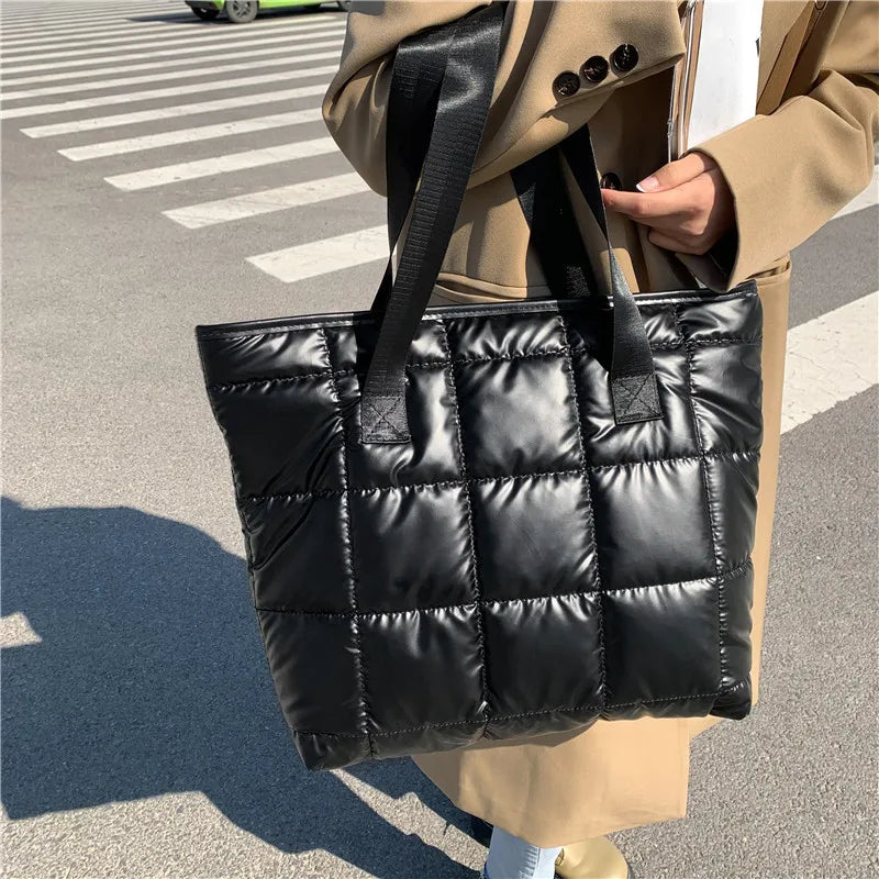 Waterproof Tote Bag for Women Puffer Cotton Padded Shoulder Bag