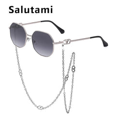 Sunglass Women Fashion Brand Alloy Small Gradient Sunglasses Chain Lady