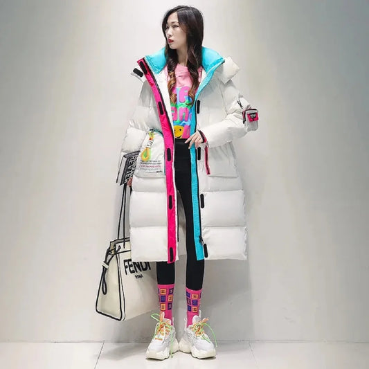 Womens White Duck Down Jacket Glossy Loose Hooded Parkas Female Outerwear