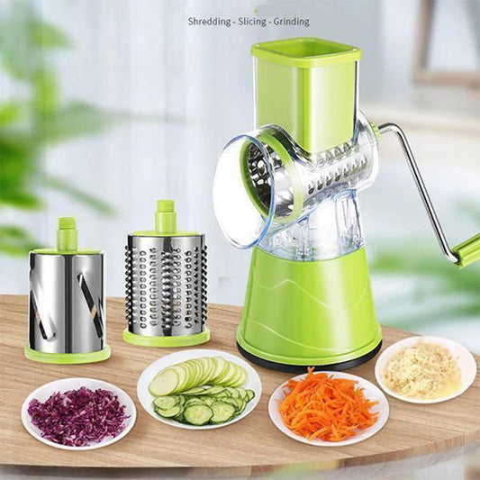 3-in-1 Manual Rotation Vegetable Fruit Slicer Round Cutter Potato Grater Spiralizer