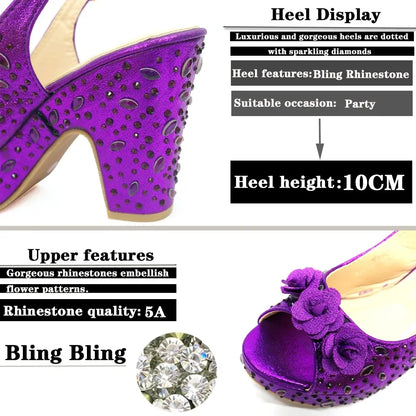 Sandals Woman Summer 2024 Blue Color High Quality Peep Toe Hot Selling Ladies Shoes Matching Bag Set For Nigerian Wedding Women