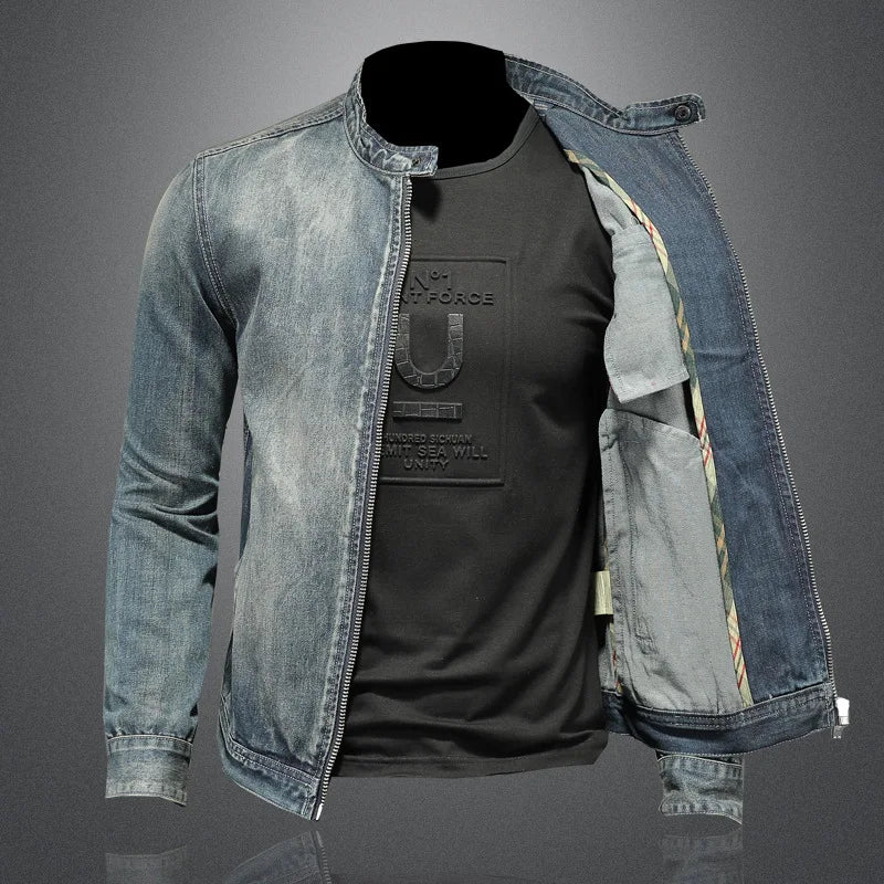 Autumn Men Solid Color Denim Jackets Fashion Motorcycle Jeans Jackets