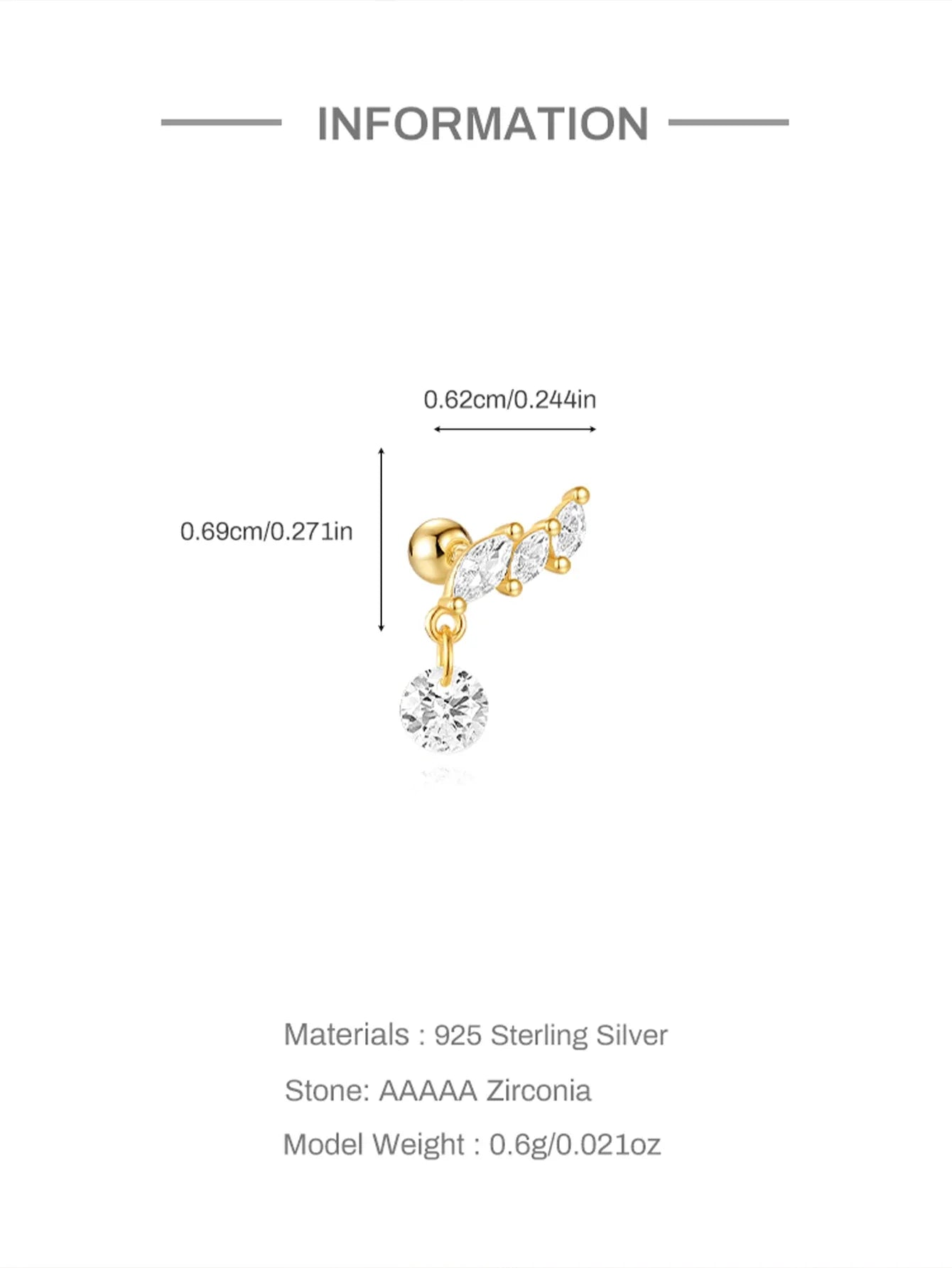 CANNER 1PC Four Pointed Star Moon Tassel Lotus Cartilage Spiral Puncture 925 Sterling Silver Stud Earring For Women Ins Earring
