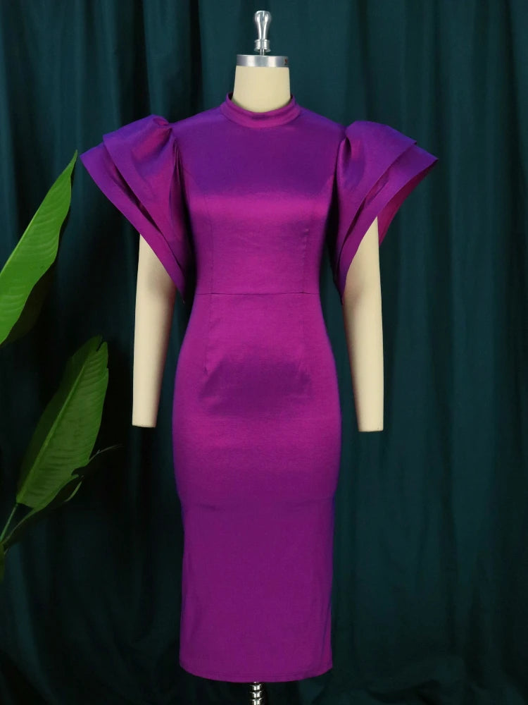 Evening Dresses: Midi Dress Flare Sleeve Backless Bodycon Robes