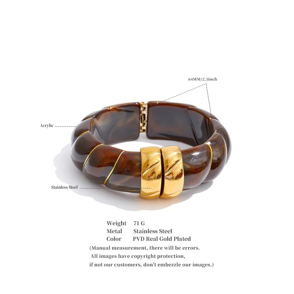Yhpup Exclusive Multi-Color Acrylic Resin Wide Statement Bracelet Bangle Stainless Steel Autumn Winter Sweater Wrist Jewelry