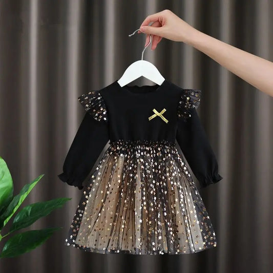Kids Clothes Girls Long Sleeve A-line Dresses 1-6 Years Star
