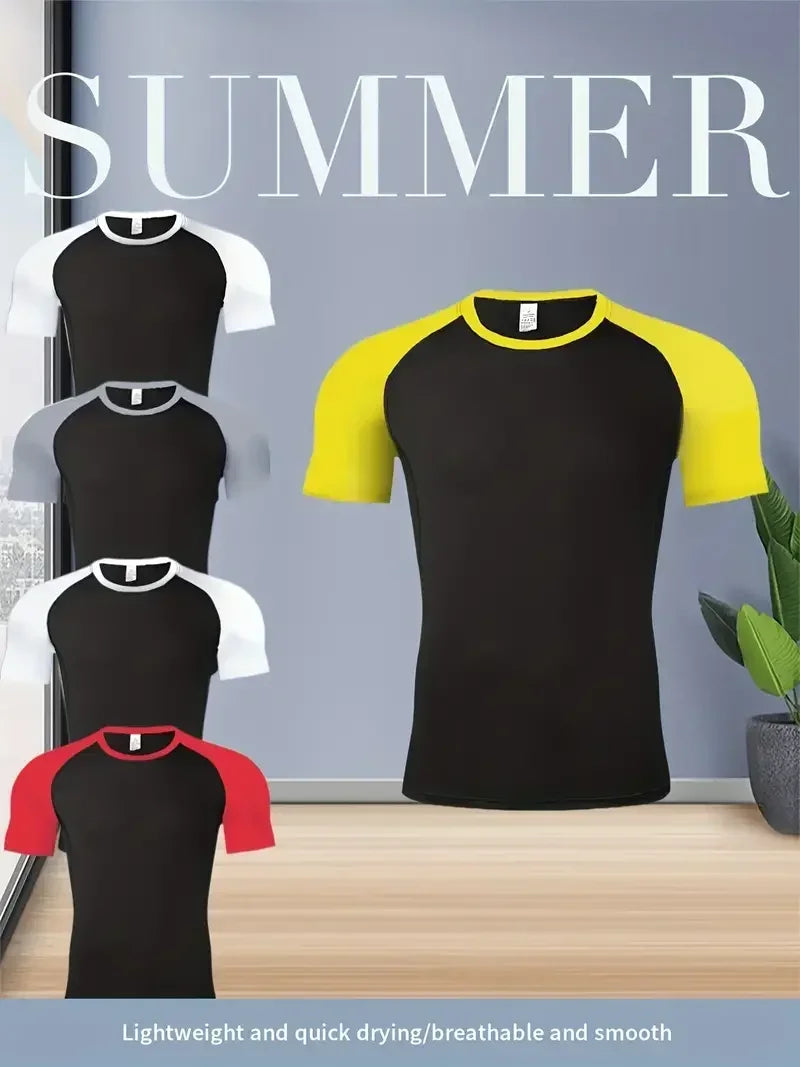 EVERLAST Men's Compress Shirt + 2-in-1 sports shorts 2pcs Set Leisure Breath Short Sleeve Sport Jogging Gym Brand Print Clothing