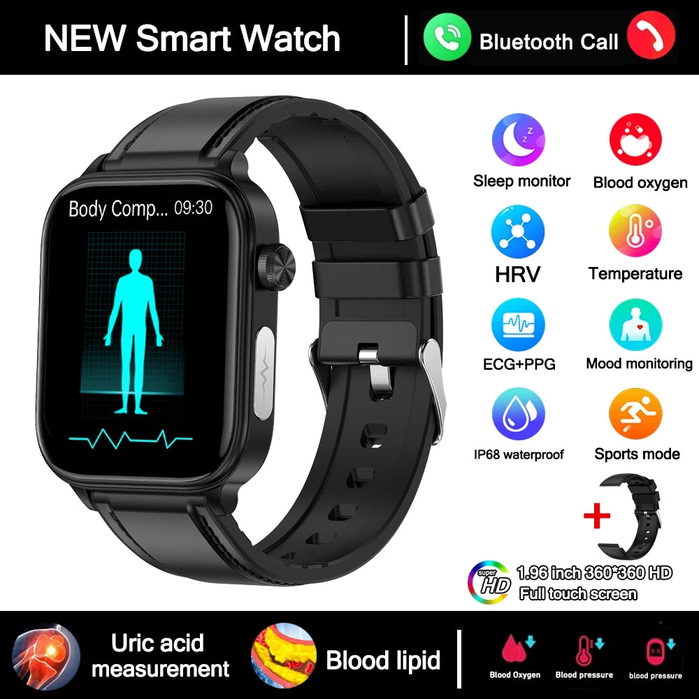 2025 New 24-Hour Health Monitoring Smart Watch Men Uric Acid Blood Lipids Heart Rate Bluetooth Call Smartwatch Women