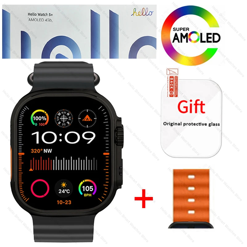 New Smartwatch Official Original Hello Watch 5 Plus ULTRA 3 49mm HD AMOLED 4G ROM NFC GPT Compass Bluetooth Call Clock Men Women
