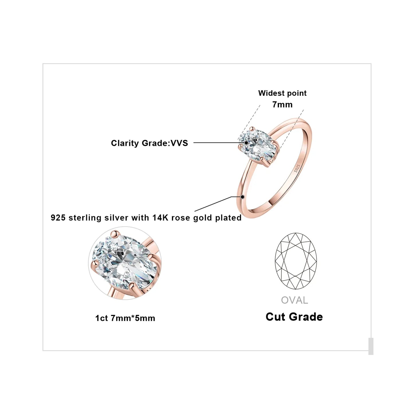 JewelryPalace Moissanite D Color 1ct 2ct Oval S925 Sterling Silver Solitaire Wedding Engagement Ring for Woman
