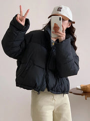 Korean Fashion Women Puffy Coats Simple Solid Loose Short Parkas Winter Thick