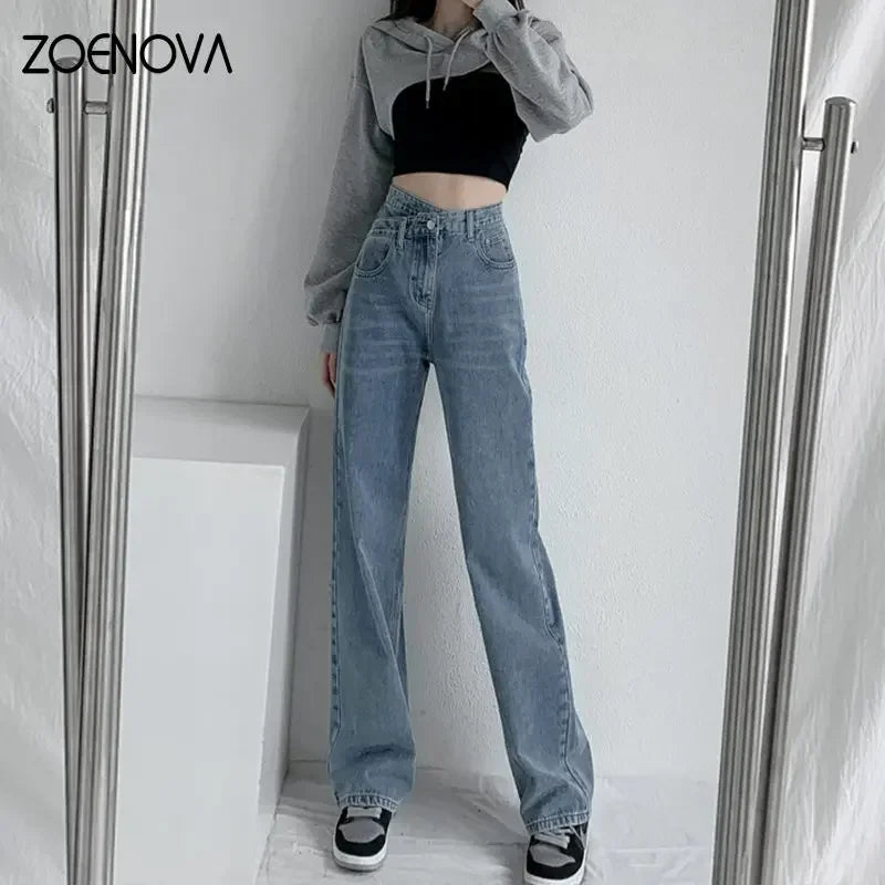 Y2K 2023 Women Clothing Cross Waist Straight Wide Leg Pants