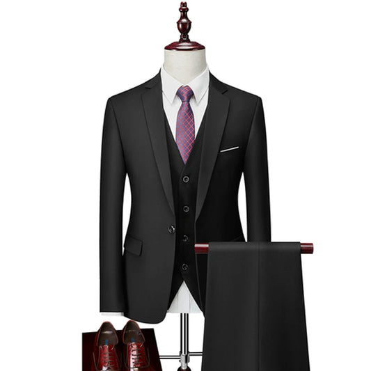 Men Suit Set Blazers Business 3 Pieces Formal Vest Pants Full Coats