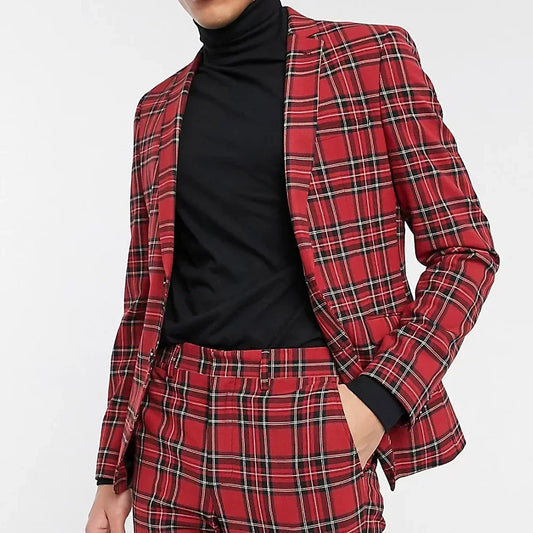 Tuxedo for Mens: Chic Plaid Men Suits Slim Fit Fashion Notch Lapel Single Breasted
