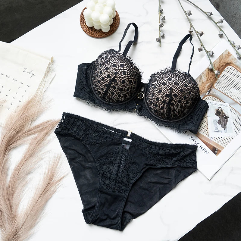 Ladies Lace Lingerie Set Two-pieces Bra Panties Sets Push Up Underwear For Women
