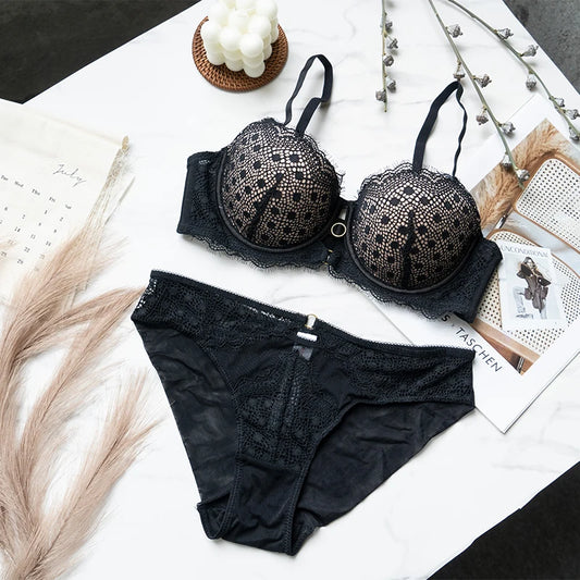 Ladies Lace Lingerie Set Two-pieces Bra Panties Sets Push Up Underwear For Women