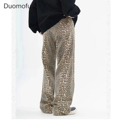 Vintage Leopard Print Jeans Women Casual Hip Pop Wide Leg Trousers