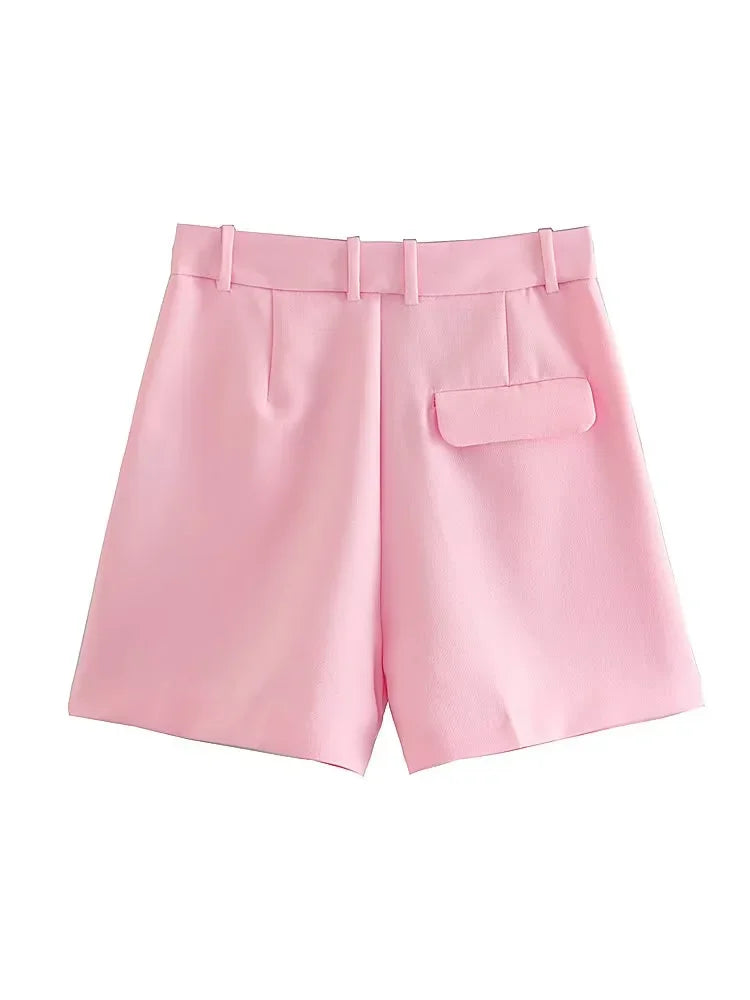 HXAO Female Shorts Black Pink Shorts Woman Summer 2024 Pleated Baggy White Shorts For Women Casual High Waist Short Pants
