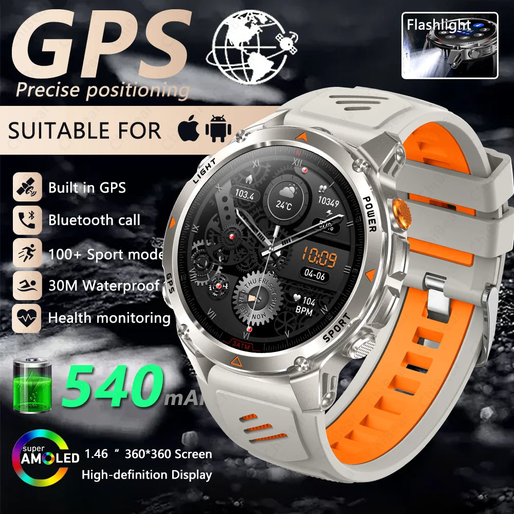Outdoor Military Smart Watch Men Built-in GPS 1.46" AMOLED Compass