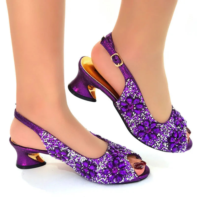 Italian Design Floral Full Diamond Fashion Woman High Heel Wedding Banquet