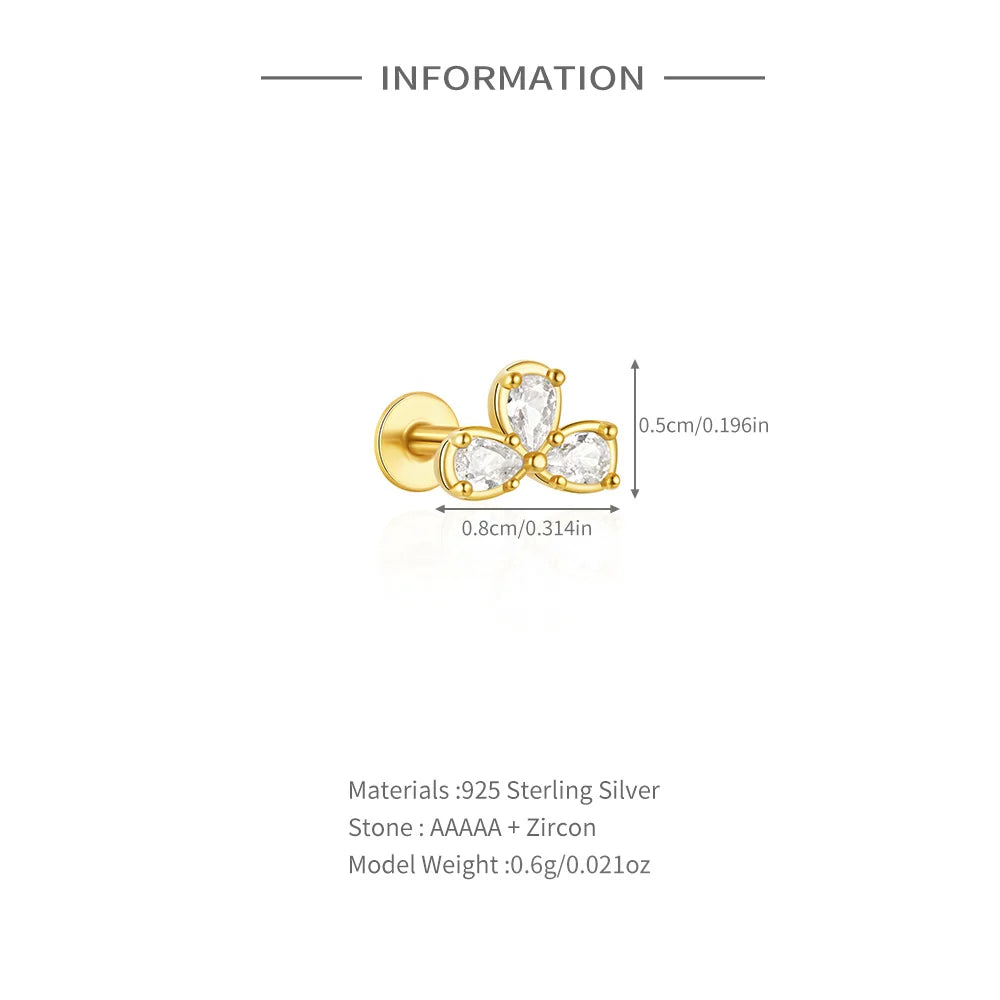 AIDE Heart Round Ball Flat Helix Piercing Earring 925 Sterling Silver Ear Studs Geometric Zircon Exquisite Trinket Studs Aretes