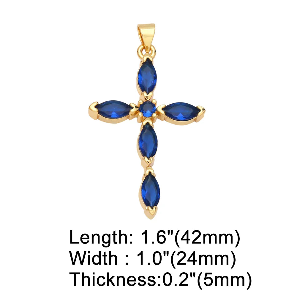 OCESRIO Big Rainbow Colorful Cross Pendants for Necklace Gold Plated  Copper Zircon Religious Jewelry Components pdta638