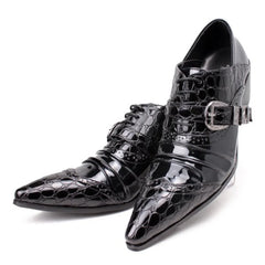 Black Leather Men Pointed Toe Dress Shoes Lace Up Oxford Shoes