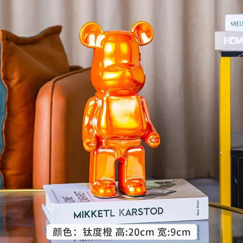28cm Aesthetic Bear Figure Ceramics Plating Violent Bear Statue Animal Figurine Sculpture Luxury Living Room Decoration Ornament
