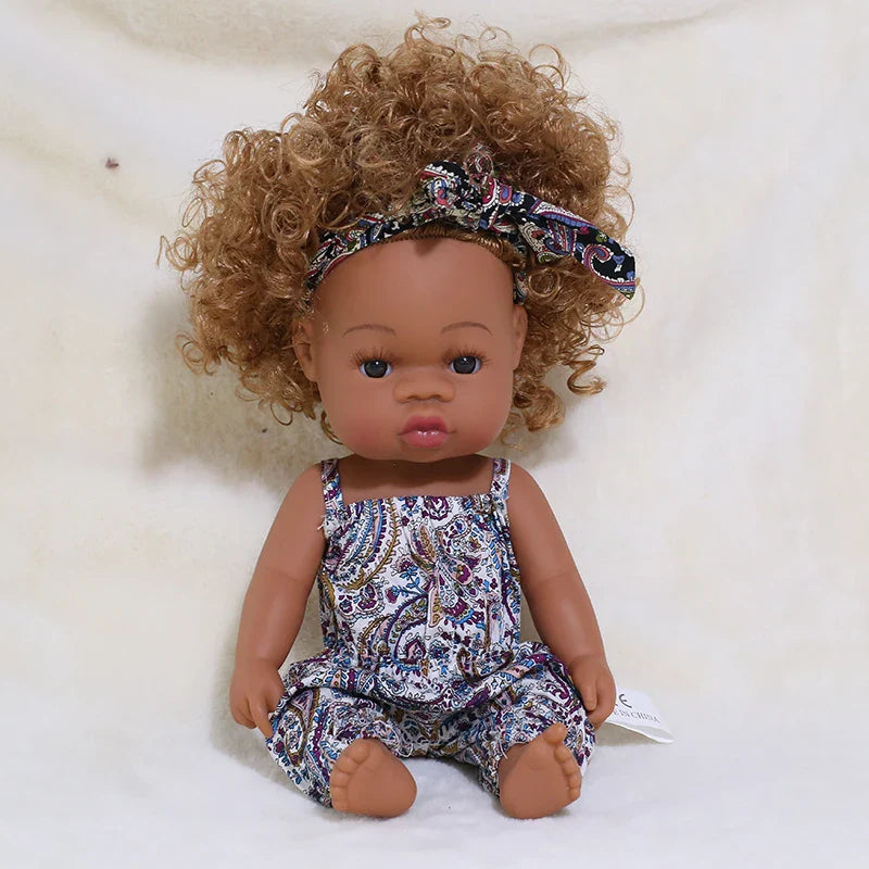 14inch Full Body Vinyl Bebe Reborn Dolls Soft Lifelike Baby Toys American Reborn Black Baby Doll Vinyl Baby Doll Toys Girls Boys