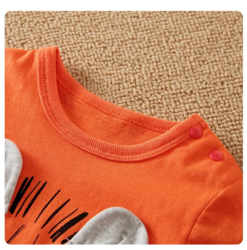 Animal - Orange lion print long sleeve with pants cotton fashion set，0-18 months Newborn Baby boy Spring and Autumn Round Neck