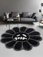 Smiling Face Tufted Rug Flower Art Rug for Bedroom Living Room Retro Rainbow Fluffy