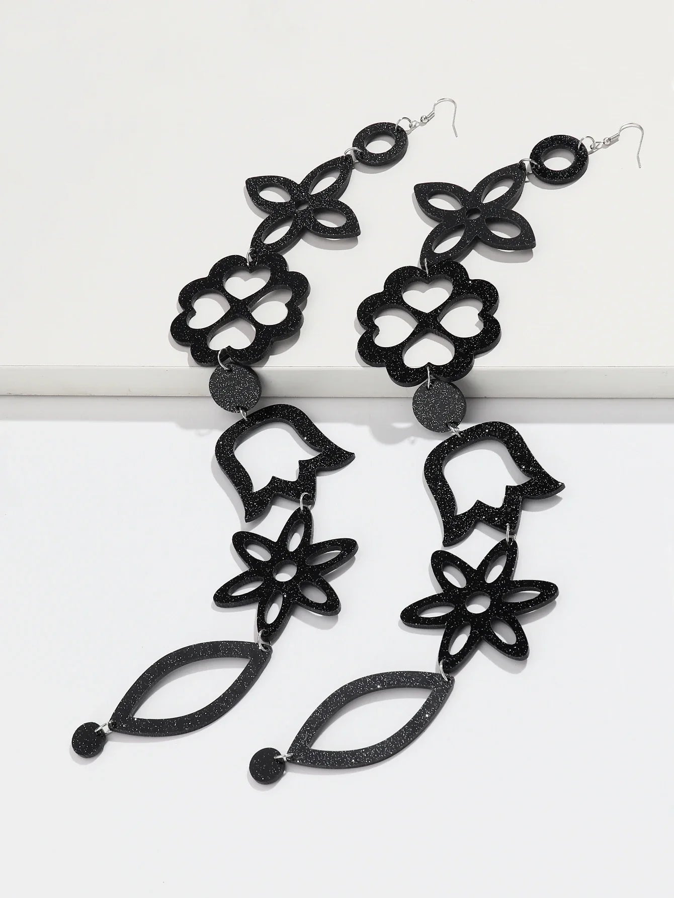 Extra Long Irregular Geometric Acrylic Drop Earrings Exaggerated Flower Bell Pattern Pendant Earring for Women Punk Jewelry Gift