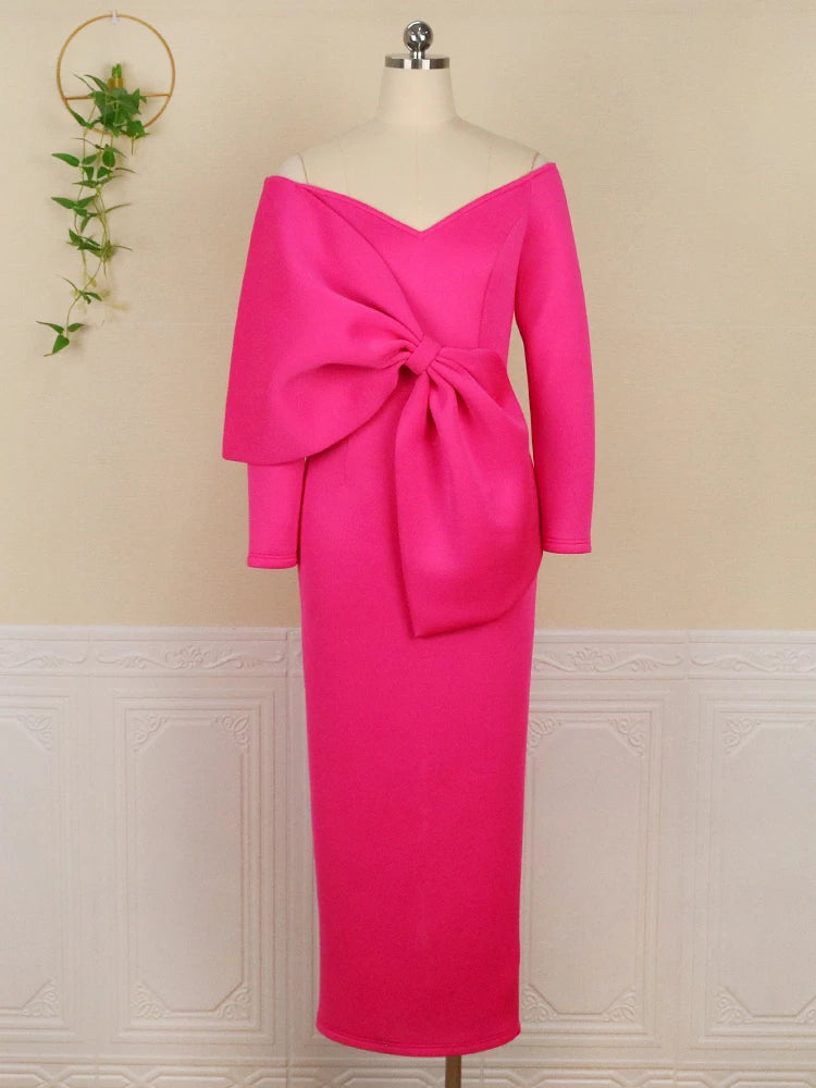 Evening wear Dresses: Women Long Party Dresses Bare Shoulder Big Bow