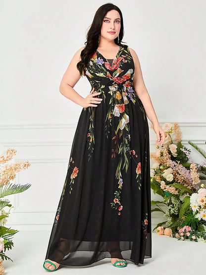 TOLEEN Women Plus Size Maxi Dresses Summer Sleeveless Print Casual Dress Bohemian Blizzard Party Dress Bridesmaid Dress