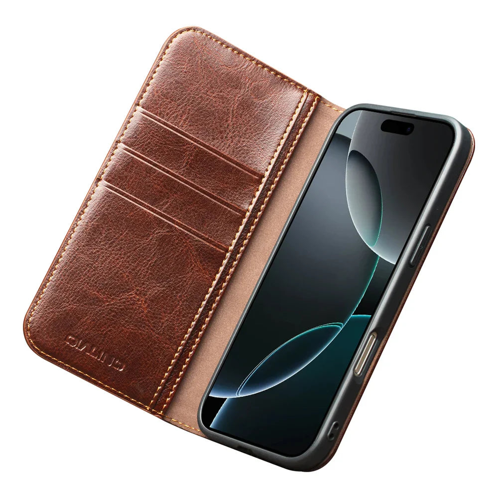 QIALINO Case for iPhone 17 Pro Max Luxury Ultra Slim Handmade Genuine Leather Wallet Card Slot Flip Cover for iPhone 17 Pro/Air