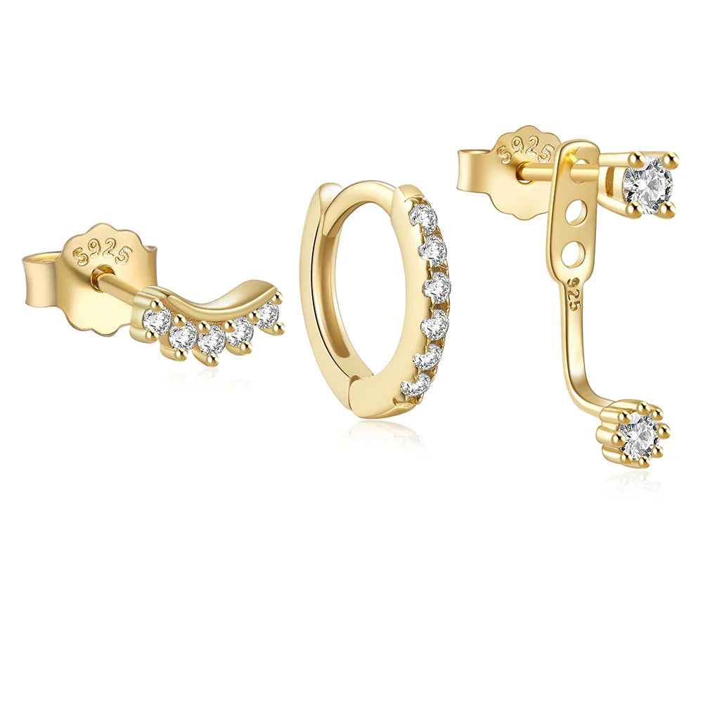 CANNER Set Double Layer Smooth Classic Hoop Earrings For Women 925 Sterling Silver Ins Flower Color Zircon Earrings Fine Jewelry