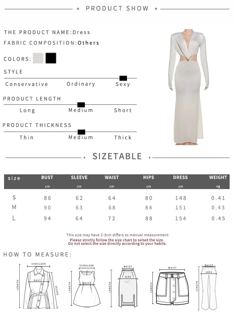kliou Waistless V-neck Women Maxi Dresses Classic Elegant Lapel Full Sleeve V-neck Sheath Vestidos Female High Street Bodycon